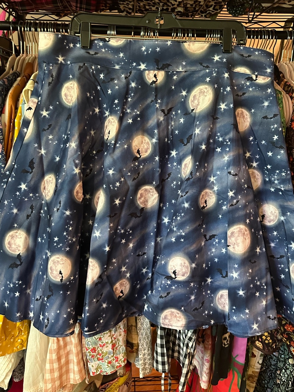 RETROLICIOUS ModCloth Full Moon 🦇 Skater Skirt Stars Bats 🌙 Cotton NWT 1X Spooky
